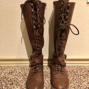 Tall brown faux leather boots!